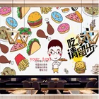 Настенная 3D Бумага в виде гамбургера, картошки фри, Тако, западного фарфора, ресторана, фрески, закуски, бара, промышленный декор, Настенная бумага, 3D обои