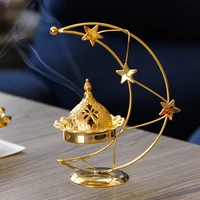 middle east metal ramadan candlestick holder golden moon and star incense burner dual use simple aroma diffuser candle holder