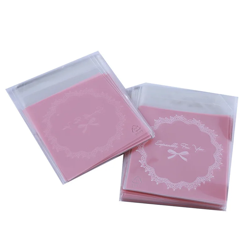 pink 1 упаковка, самоклеющиеся пластиковые пакеты в горошек с бантом для бисквит печенье снэк-упаковка для выпечки, упаковка для мыла ручной работы - Цвет: pink