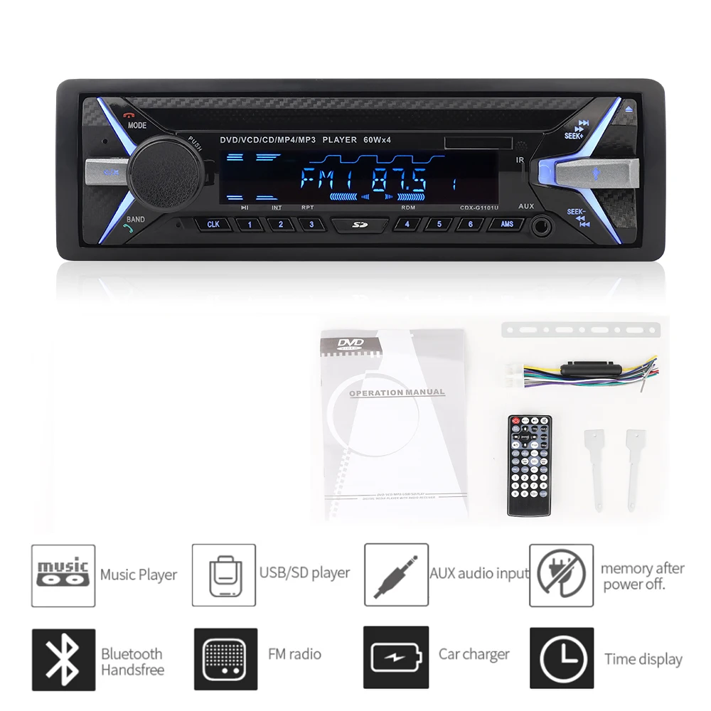 

Dashboard 4 * 60W Car DVD Radio Bluetooth FM CD Receiver VCD MP3 MP4 SD USB Single Din Car Multimedia Player Remote Control