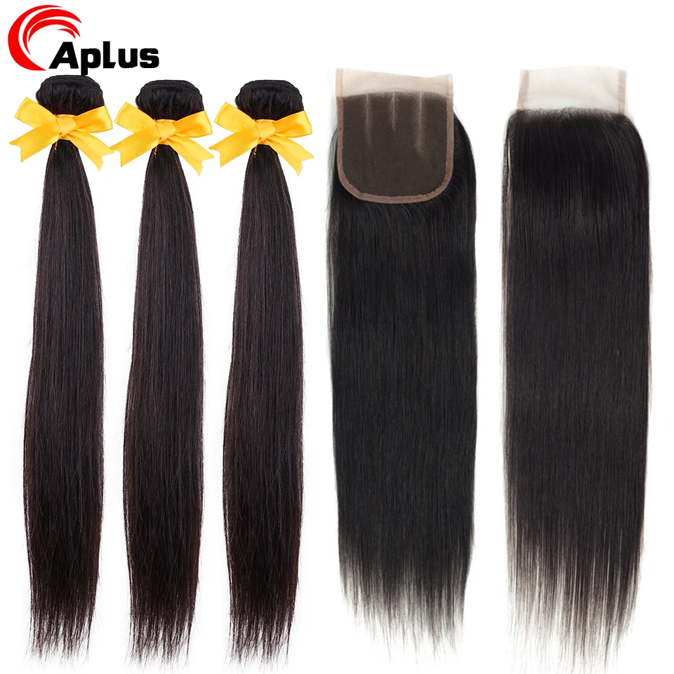Aplus волосы бразильские прямые пучки с закрытием волосами младенца натуральные