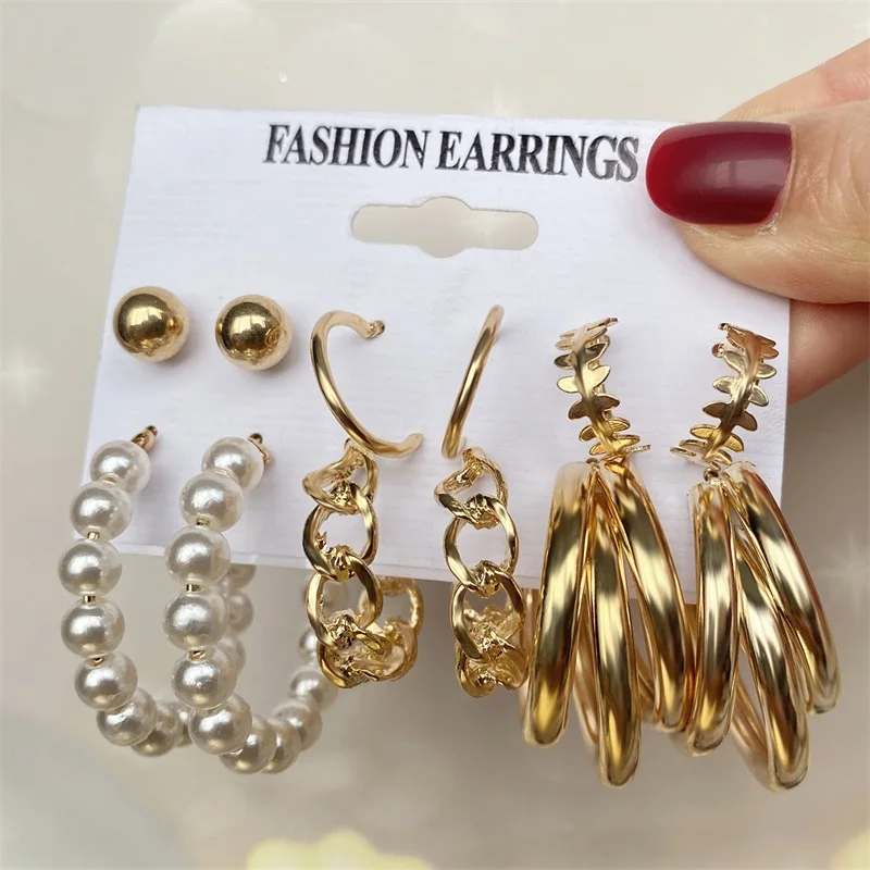

EN Hot Sale Gold Geometric Pearl Drop Earrings for Women 2021 New Trendy Circle Earrings Jewelry Female Fashion Statement