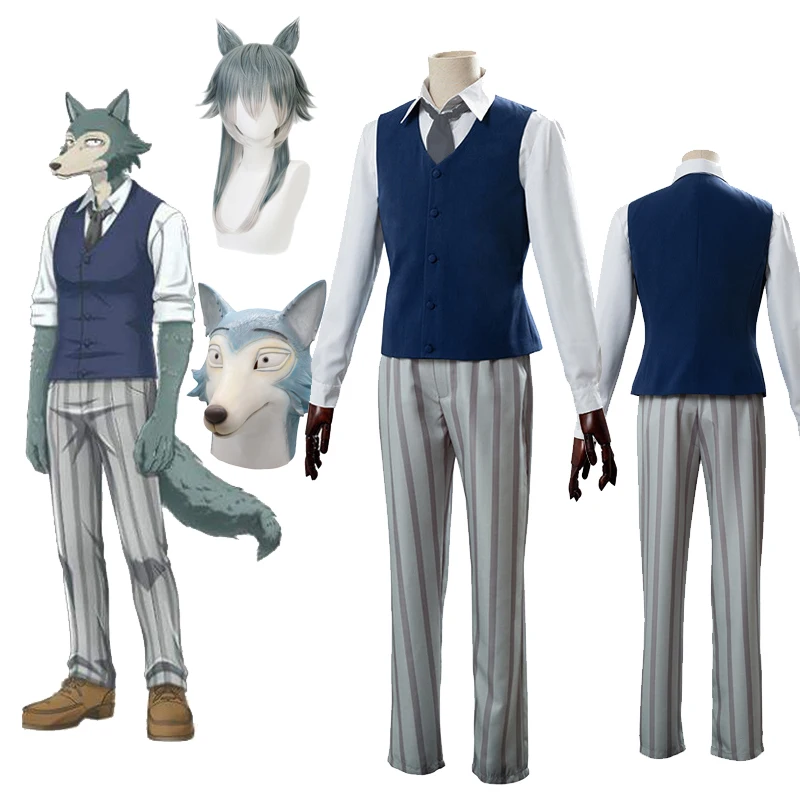 

Cosplay Costumes Anime Beastars Wig Mask Grey Wolf Legoshi Uniform Carnivore Legosi Cosplay Costume Cherryton Academy Blue Suit