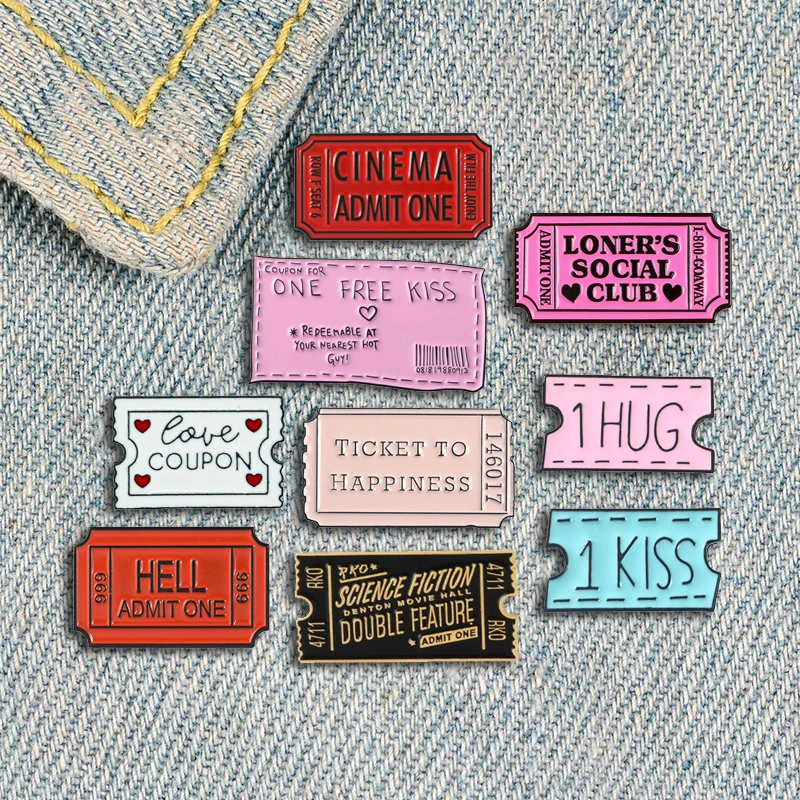 Металлическая эмалированная брошь в виде билета из фильма|Броши| |