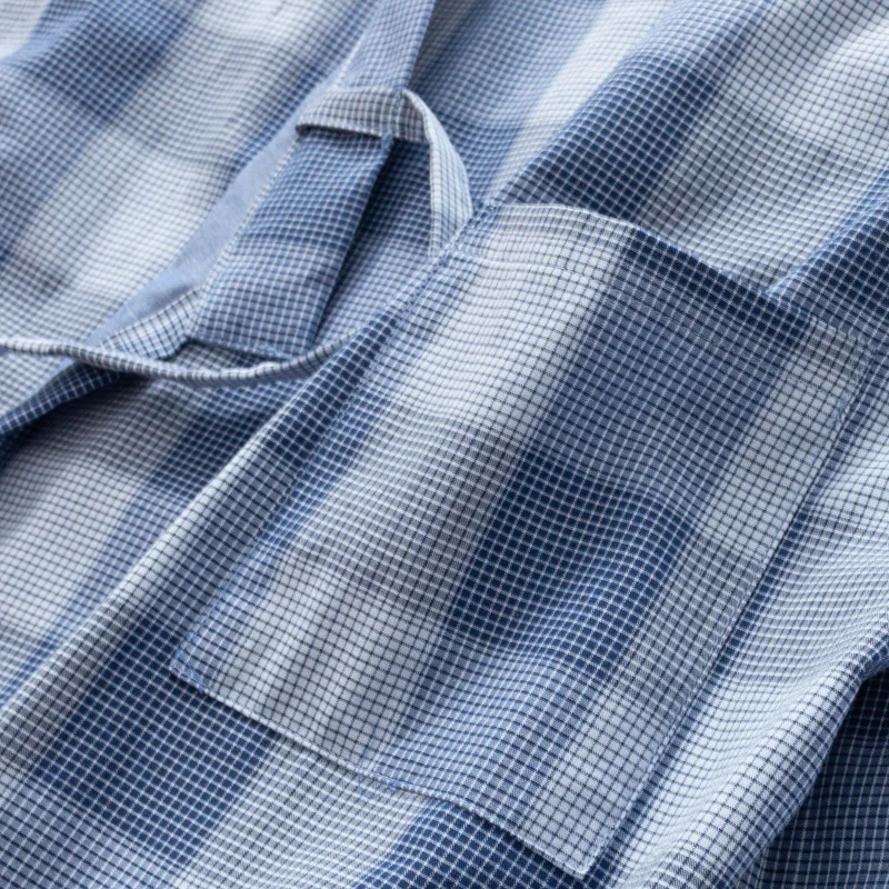 

New Spring and Autumn Cotton Gauze Kimono Nightgown Mens Simple Plaid Bathrobe Long-sleeved Home Service Men's Cardigan Robes