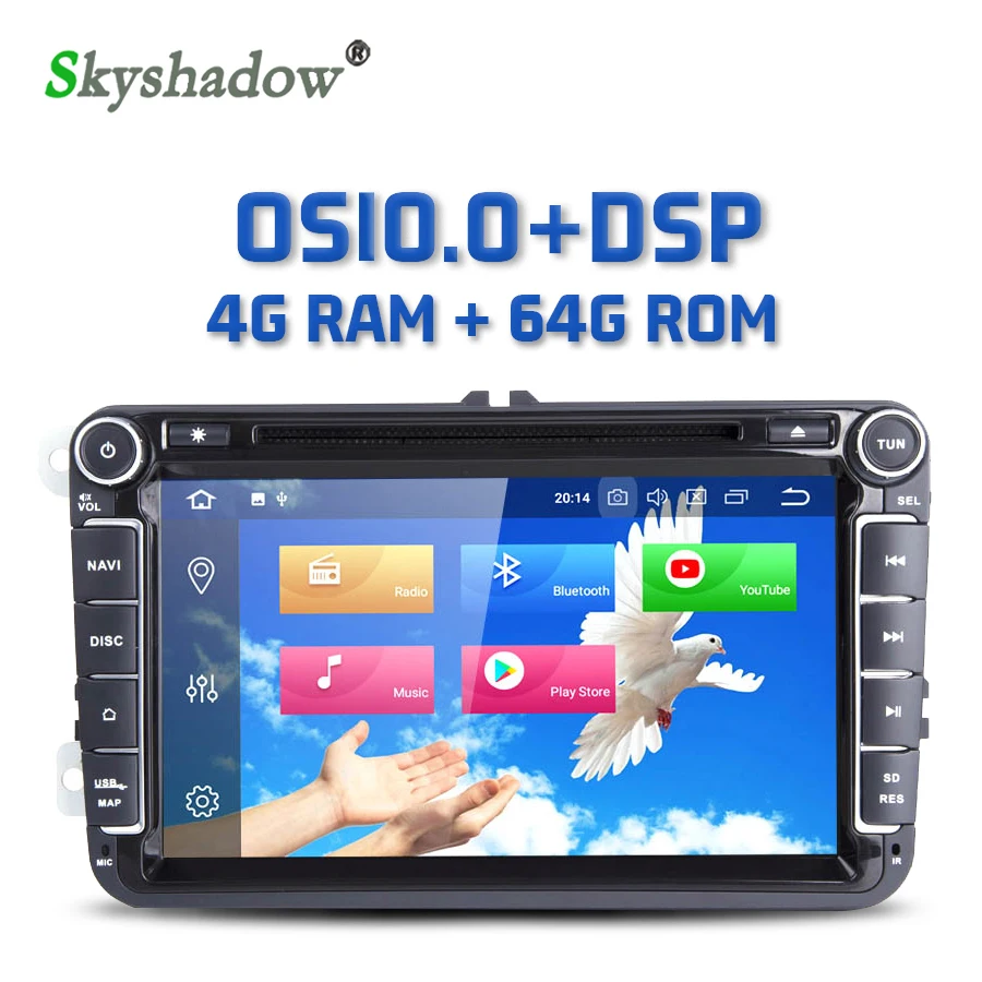 DSP IPS Android 10 0 Octa Core 4G + 64G Автомобильный DVD плеер RDS Радио Bluetooth GPS карта Wifi TPMS DAB для VW