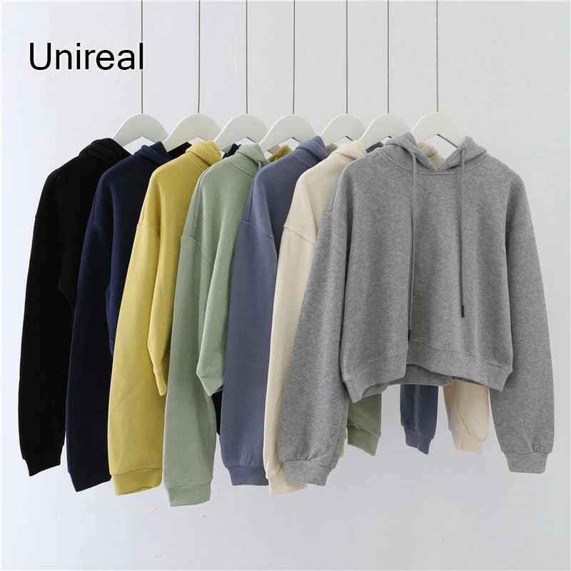 

Женская толстовка с капюшоном Unireal, весенне-осенняя Повседневная Толстовка Оверсайз укороченные свитшоты 2021