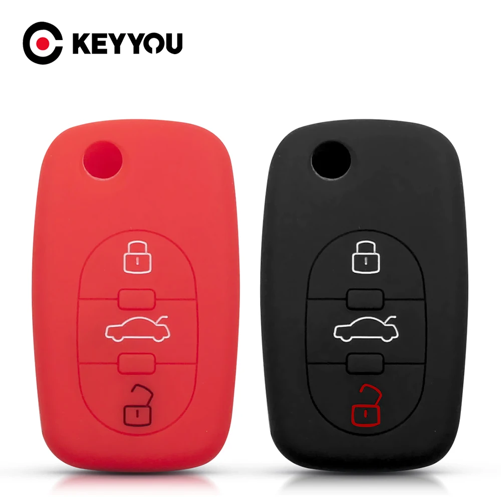 

KEYYOU Silicone Car Key Cover Case Skin Jacket For Audi A2 A3 S3 A4 S4 A6 S6 RS6 A8 Tt Allroad 3 Buttons Folding Remote Holder