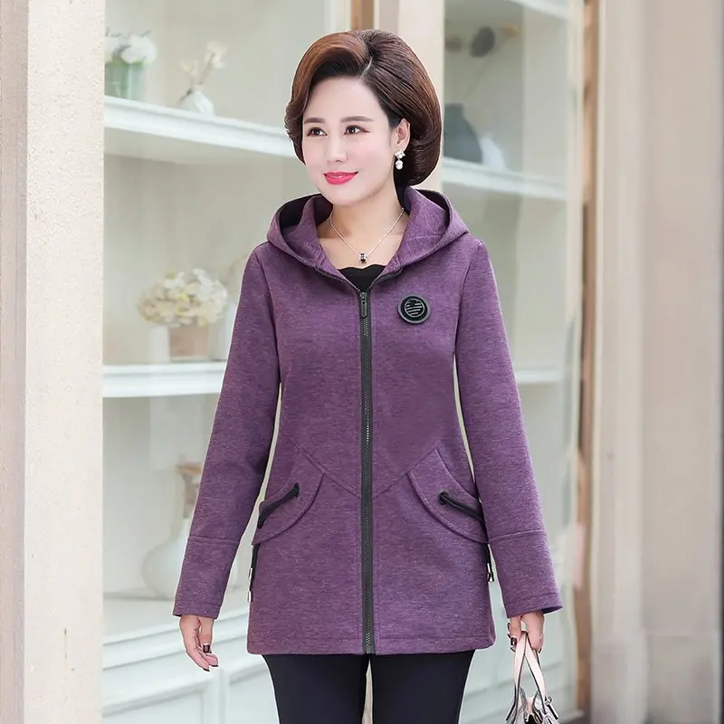 

New Autunm Winter Women Trench Coat Slim Fashion Plus Size 5xl Medium-long Middle Aged Mother Hooded Windbreaker OL Outwear