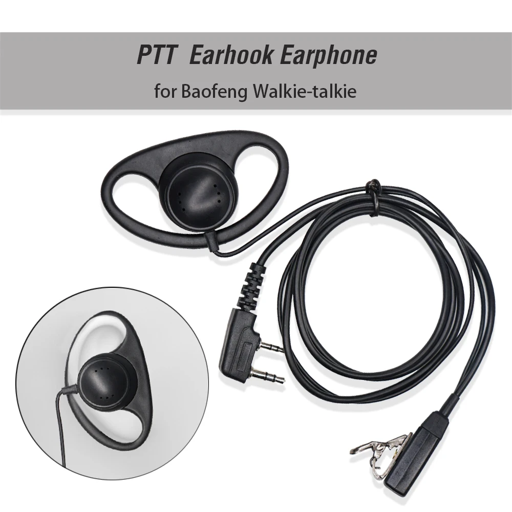 D-type Covert Earhook Earpiece Walkie Talkie 2 Pin PTT Mic Headset For Kenwood Baofeng BF-888S UV-5R UV-82 Two Way Radio | Мобильные