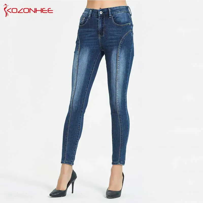 Стрейчевые женские джинсы в полоску с высокой талией обтягивающие брюки для