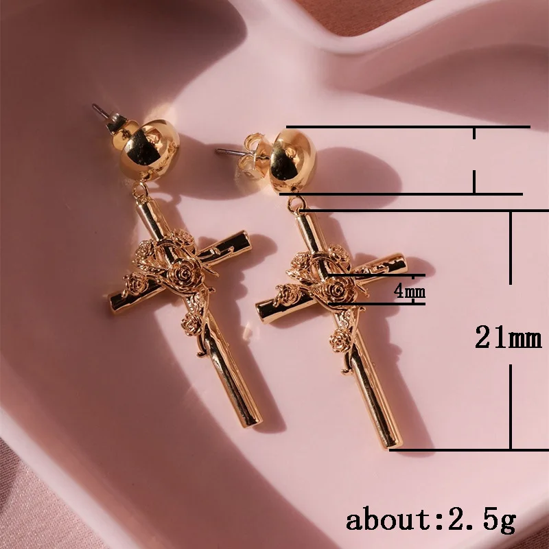

European and American fashion Rose Cross Earrings for women