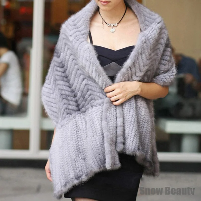 

SHZQ 2021 Winter Women Genuine Knitted Natural Mink Fur Shawls Wrap Cape for Female Weeding Party Chinese Factory Whole Free Shi