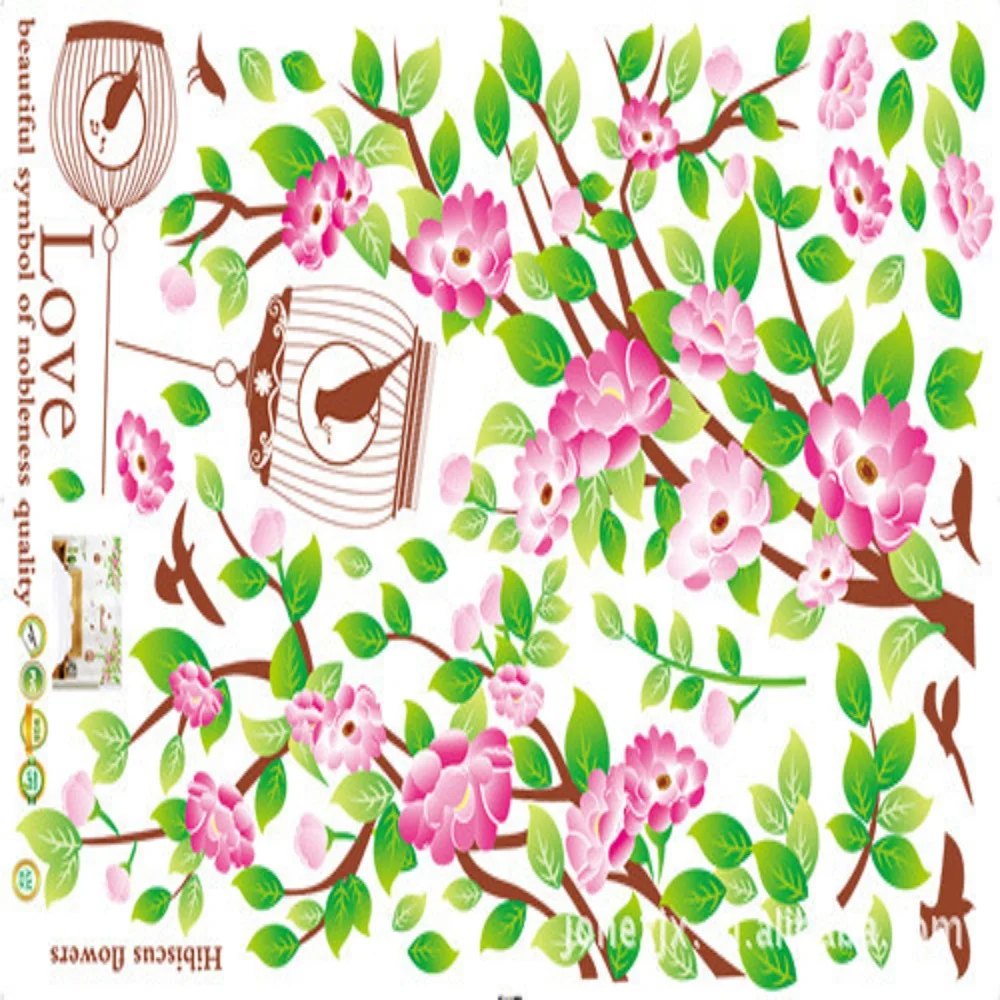 

Wall Stickers Art Mural Hibiscus Birds Home Decor Removable Vinyl Decals DIY