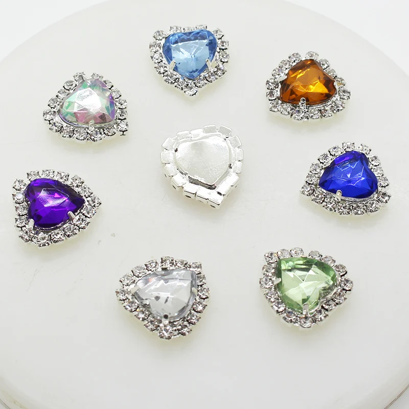 

Hot Sale 10pcs / multi Peach Heart Rhinestone Button Clip Acrylic Multicolor Decorative Clothing Sewing Accessories Flat Bottom