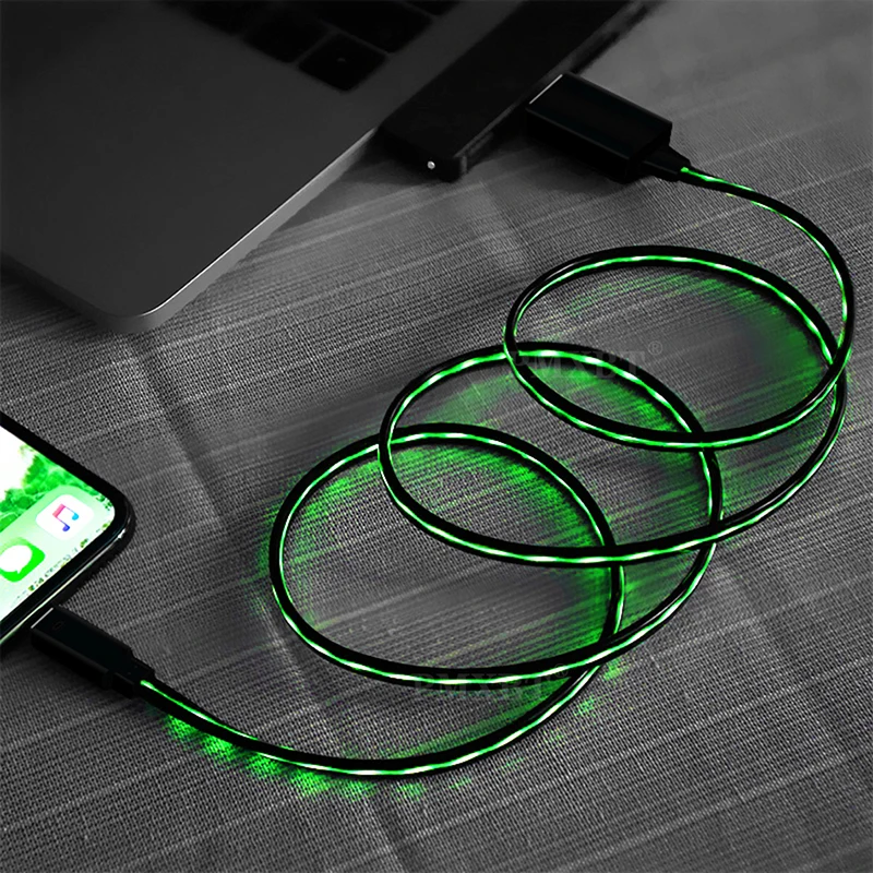 USB кабель для зарядки телефона струящийся свет зарядный шнур провод светодиода