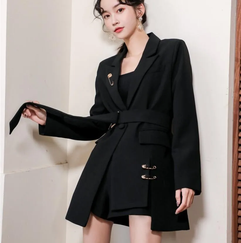 

Spring And Autumn New Fashion Trendy Design Sense One Button Small Suit Women's Hong Kong Style Black Suit Coat
