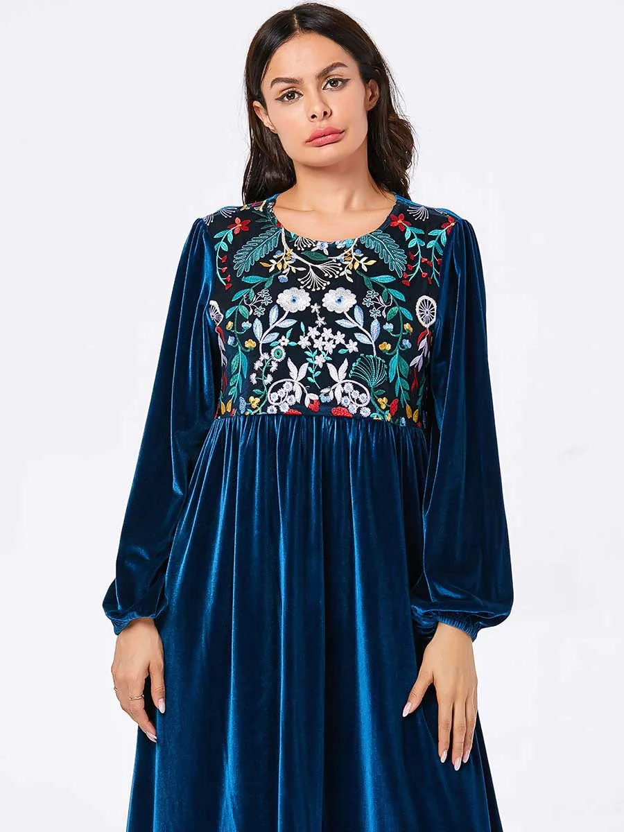 Синий бархат Абая для женщин халат Пакистан Дубай Турция Бангладеш Исламская