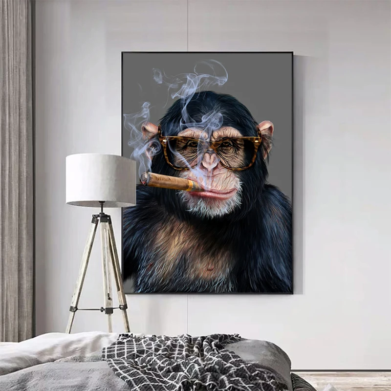 

RELIABLI Monkey Gorilla Smoking Poster Wall Art Pictures for Living Room Animal Prints Modern Canvas Painting Home Decoration