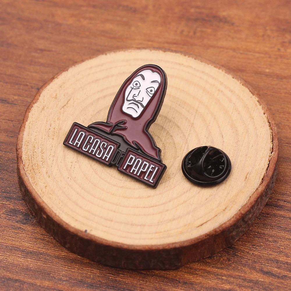 hot sale la casa de papel badge pins brooch the house of paper money heist salvador dali enamel brooches gifts for fans souvenir free global shipping