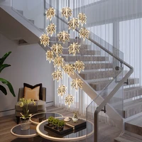 modern golden maple leaf staircase led chandelier lighting nordic duplex building living room luster villa stairwell chandelier