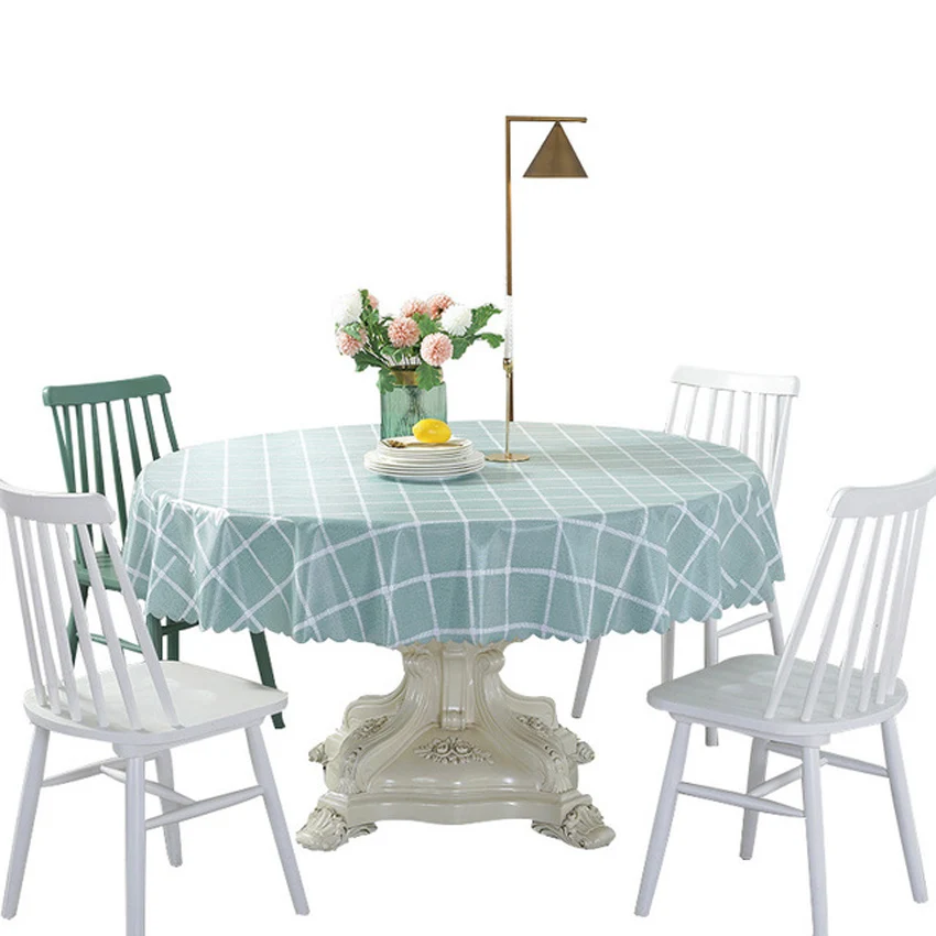 

Simple Pastoral Table Cloth Round Plaid Tablecloth Modern Pvc Table Cover Background Cloth Home Decoration Waterproof Oilproof