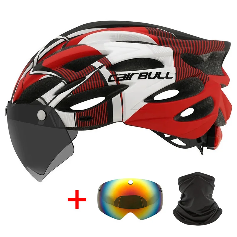 

Outdoor Road Mountain Bike Helmet with Rear Light In-mold Riding Cycling Helmet with Visor & TT Lens Sports Mtb Bicycle Helmet
