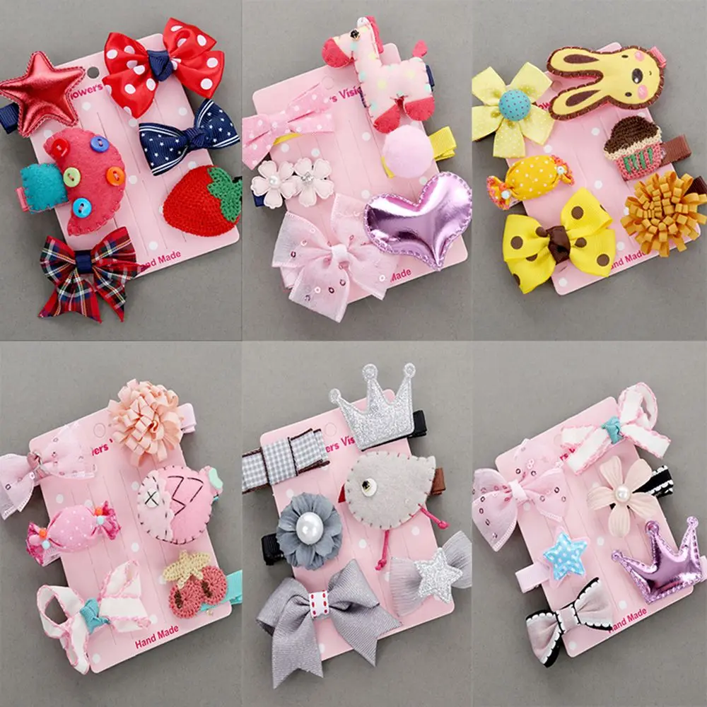 

6Pcs/Set Cartoon Hair Clip Set High Quality Handmade Fabrics Hairpin For Cute Baby Girls Hair Styling Accessories Headwear
