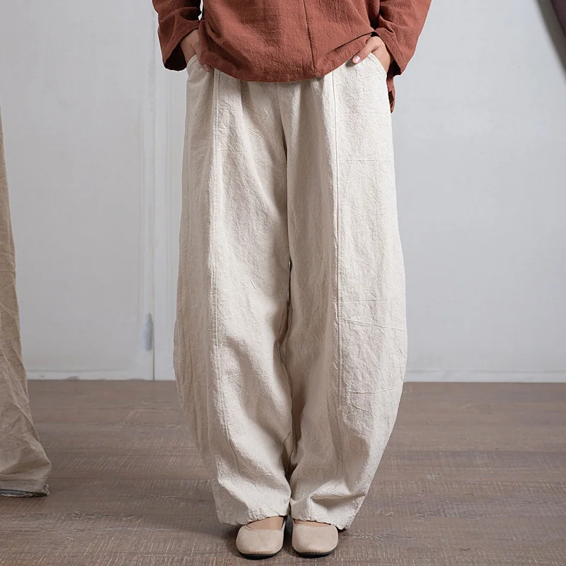 Хлопковые льняные шаровары женские брюки с эластичным поясом 2019 Весна Новые