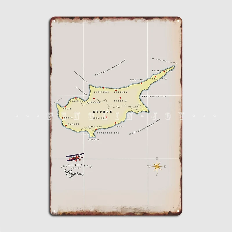 Иллюстрированная карта Кипра металлический знак фотография клуба веселая