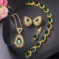 funmode classic water drop green cubic zircon accessories party jewelry sets for women conjuntos de mujer wholesale fs138