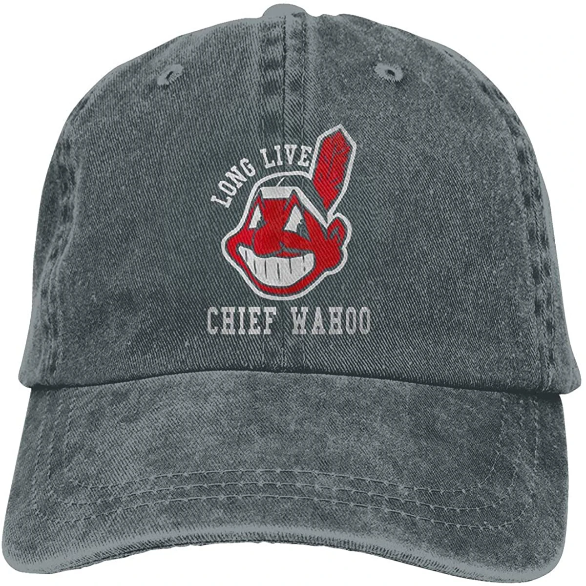 

Unisex Long Live Chief Wahoo Denim Cap Adjustable Casquettes Baseball Cowboy Hat Black