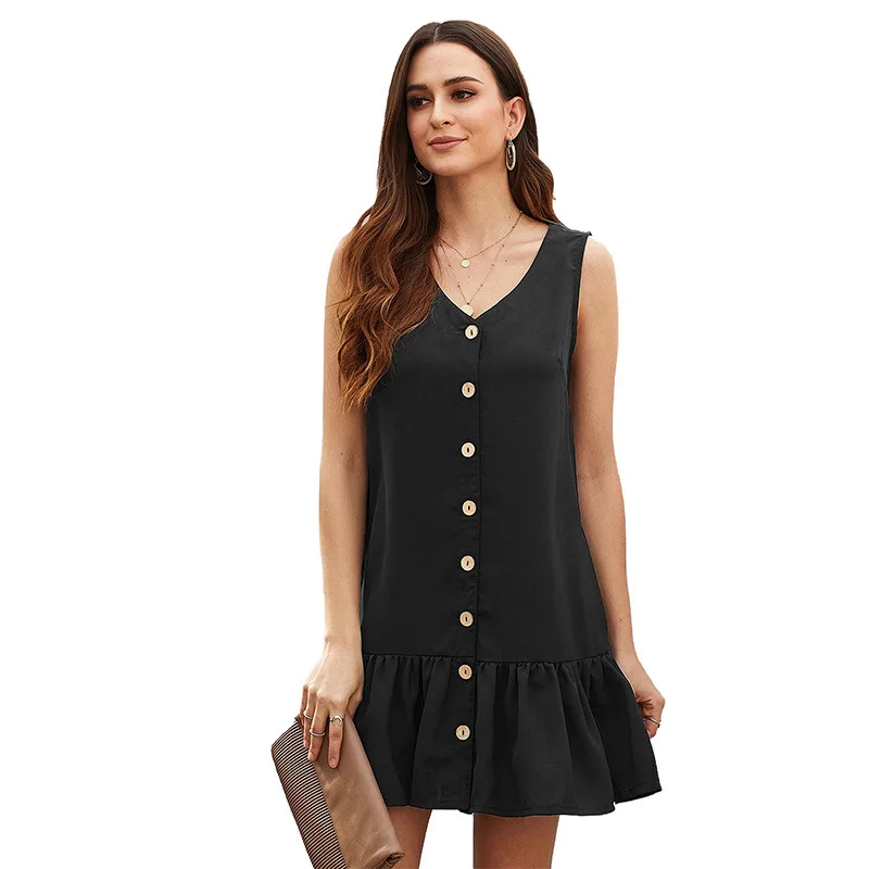 

2021 New Summer High Quality Leisure Ladies Dress Loose Women Dresses Solid Color Fashion Elegant Female Dress