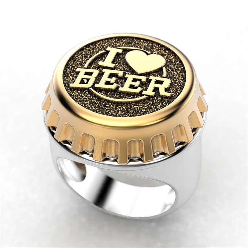 Кольцо FDLK с надписью I LOVE BEER мужское двухцветное пивное покрывало в стиле панк хип - Фото №1