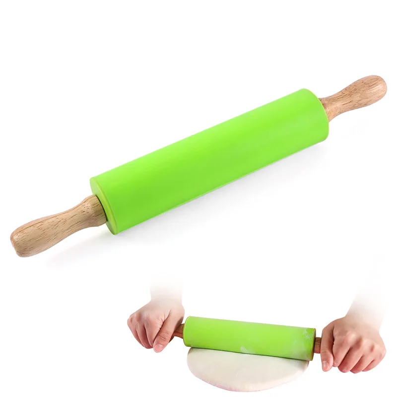 

Silicone rolling pin wooden handle noodle stick roller rolling pin rolling dough kitchen baking tools