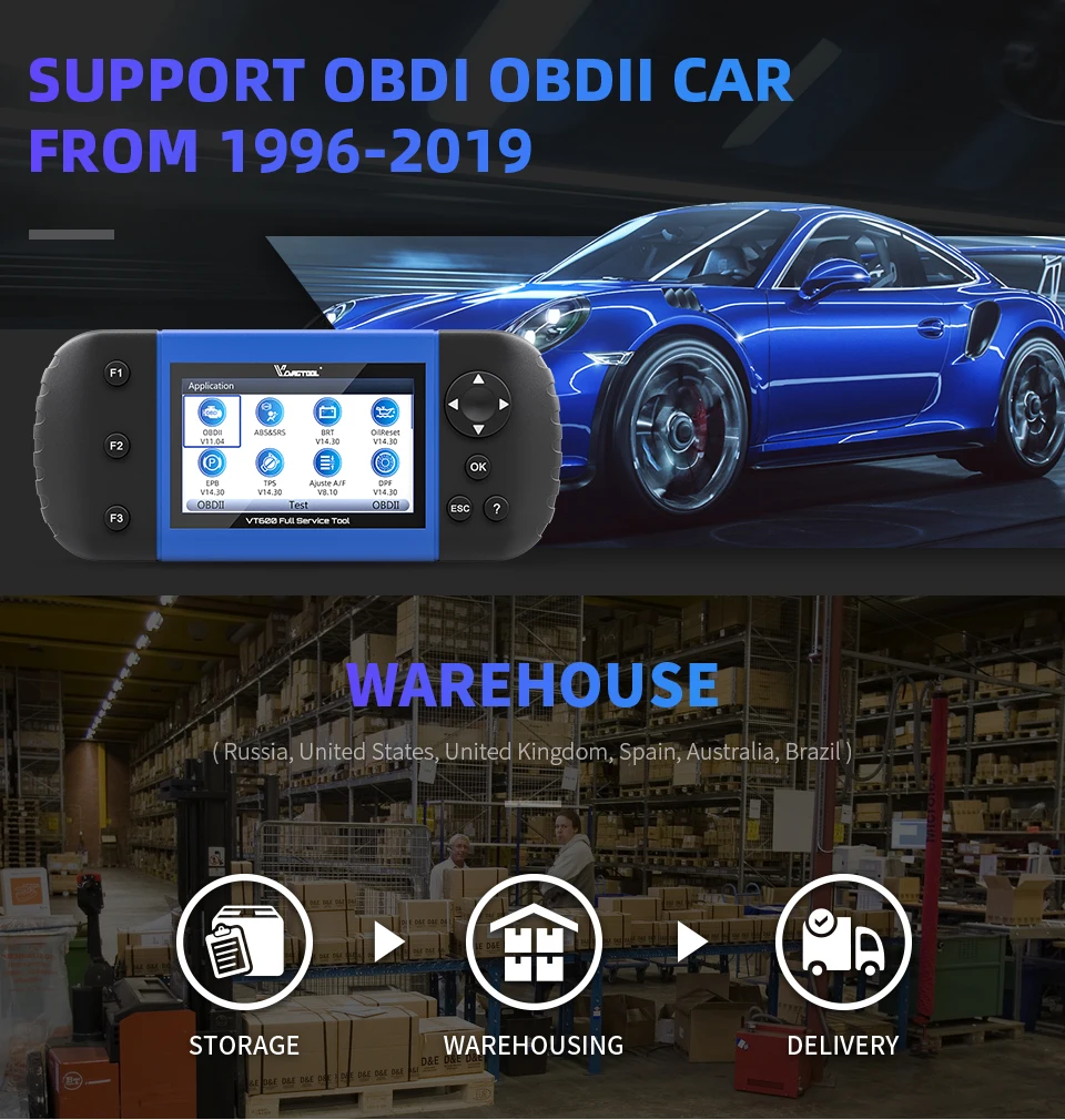 VDIAGTOOL автомобильный диагностический VT600 OBD2 сканер инструмент рабочий бразильский автомобильный двигатель ABS SRS EPB кодирование OBD2 PK NT650 x100 pro crp129E
