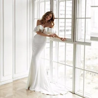 white satin ruffles wedding dresses for bride off the shoulder mermaid bridal dress lace simple elegant wedding gown