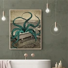 Настенный постер в стиле Осьминог, забавная Картина на холсте в стиле ретро, для ванной комнаты, украшение для дома