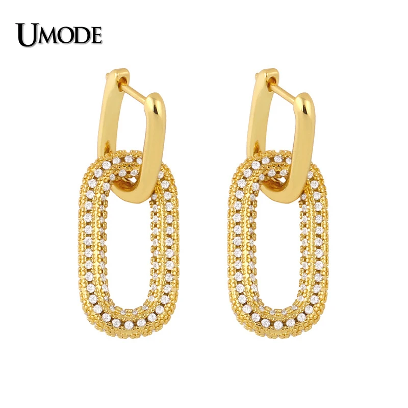 

UMODE New CZ Oval Design Hoop Earrings for Women Fashion Micro Paved Cubic Zircon Eternity Copper Earring Jewelry UE0680
