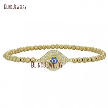 14k Gold Filled Beaded Evil Eye Bracelet Sterling Silver Beads Stretch Stacking Bracelet Boho Chic Gift For Women BM35321