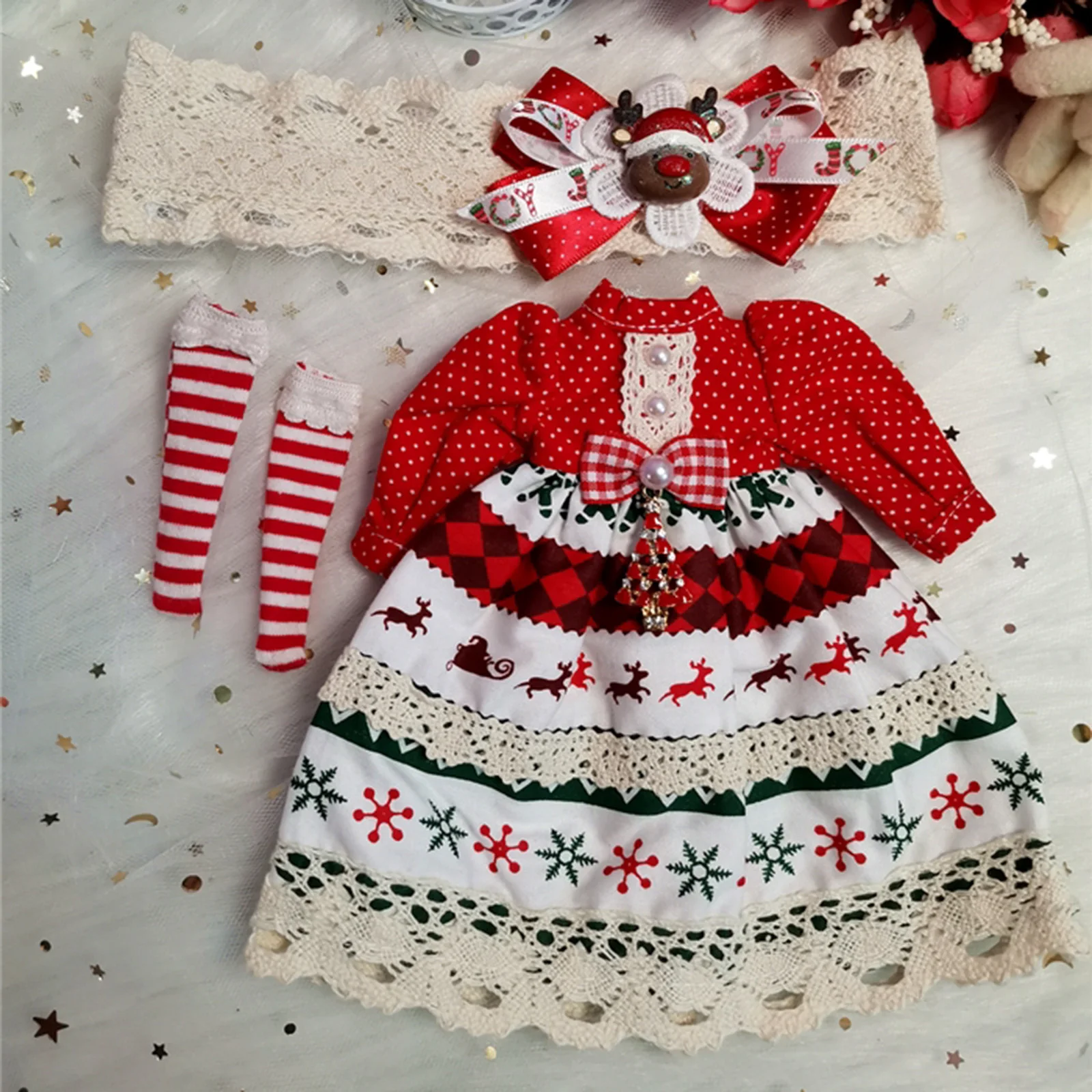 

Christmas Dress Clothes Set for Blyth Dolls Diy Educational Toy Blyth Accessories Gift - No Doll (Christmas Deer Snowflake)
