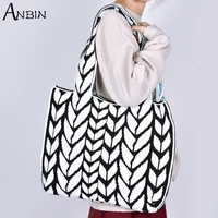 womens shoulder bag retro elegant knitted woolen woven wheat ear pattern fashion handbag large capacity female shopper tote