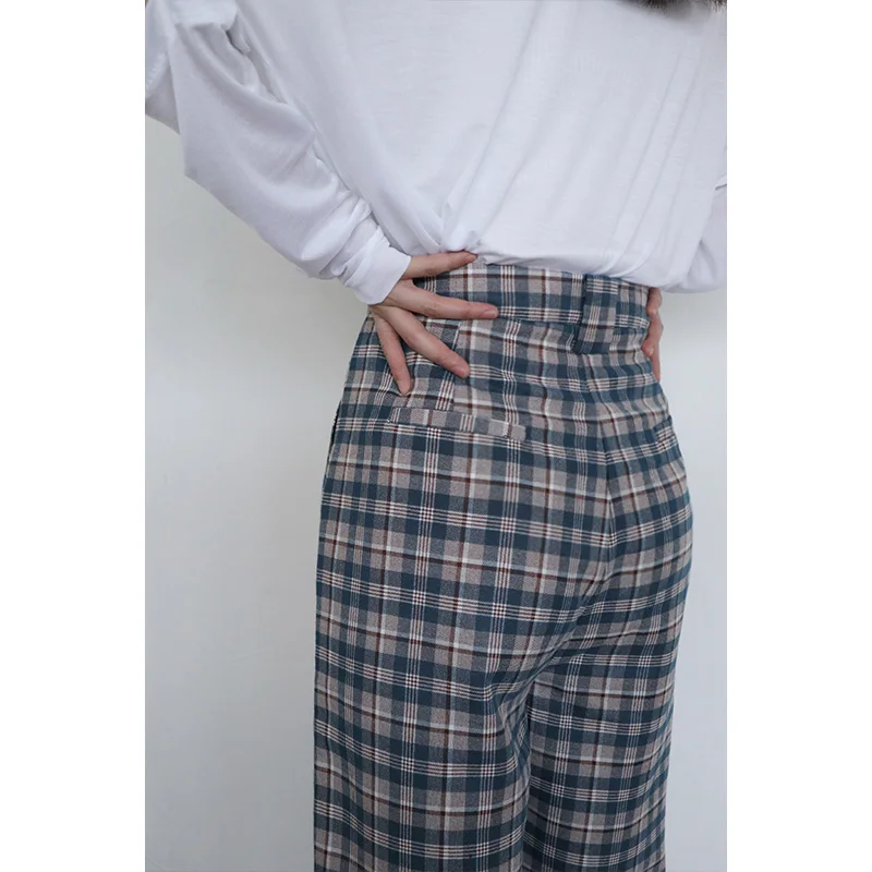 

Women Plaid Pants 2020 Autumn Casual Chic High Waist Long Wide Leg Trousers Harajuku Streetwear
