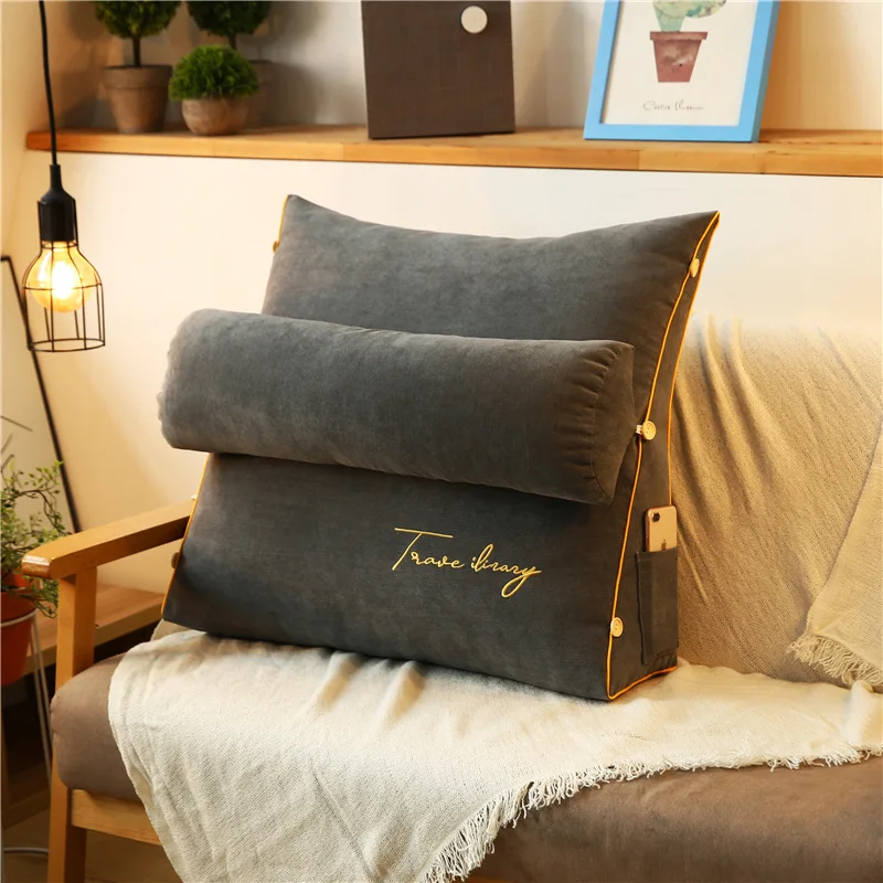 

Triangle Reading Pillow Sofa Waist Cushion Embroidery Wedge Backrest Pillow Soft Back Rest Bed Cushion Wedge Pillow