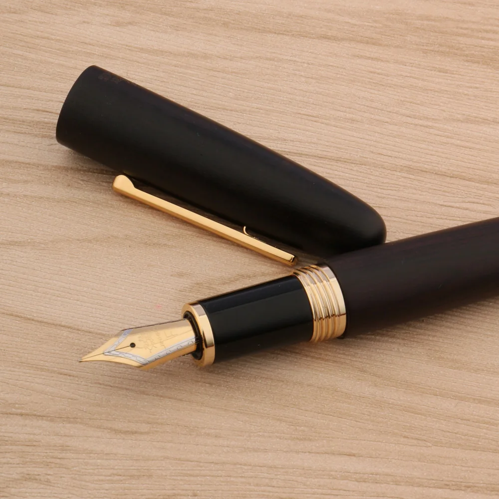 Перьевая ручка JinHao 9056 черное дерево F M Fude гибкая вращающаяся канцелярские
