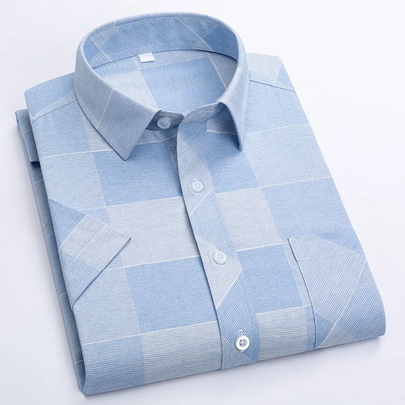 

Summer Short Sleeve Print Plaid Shirts Mens Fashion Button Shirt White Pink Office Work Leisure Clothing