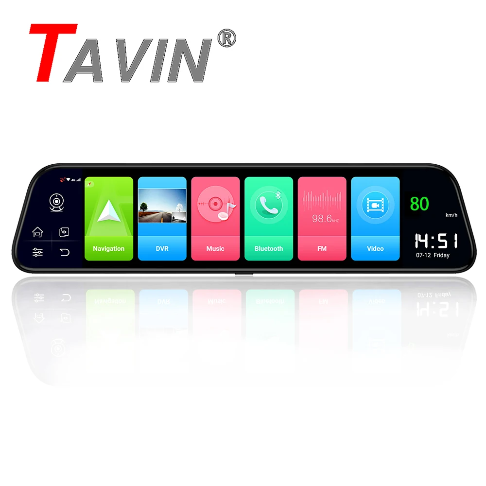 4G Android 8.1DVR видеорегистратор 12 дюймов сенсорный экран зеркало заднего вида DVR