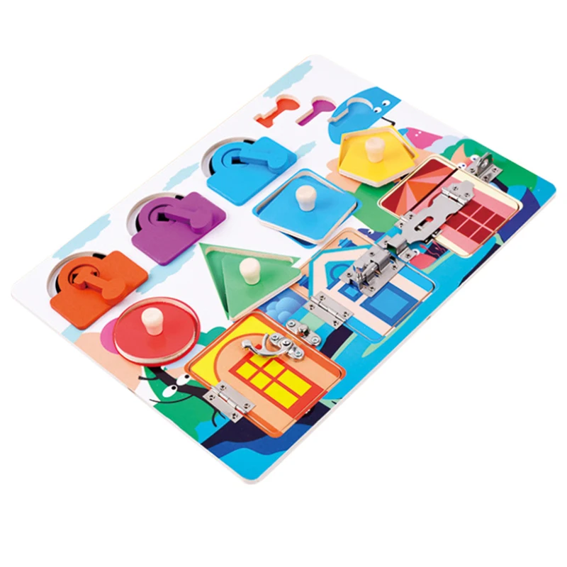 

Toddler Busy Board Unlocking Educational Toy Early Skill Training Color Shape Montessori Wooden Toy Teaching Aids Learning Board