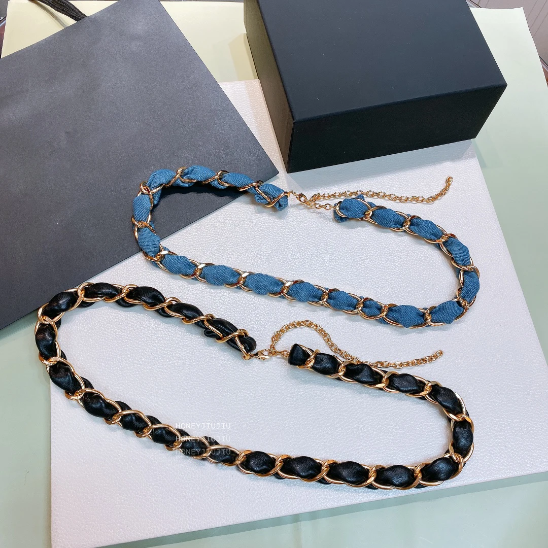 

2021 New Fashion Designer Cowhide Denim Waist Chain Belts For Women Luxury Brand Accessories Trend