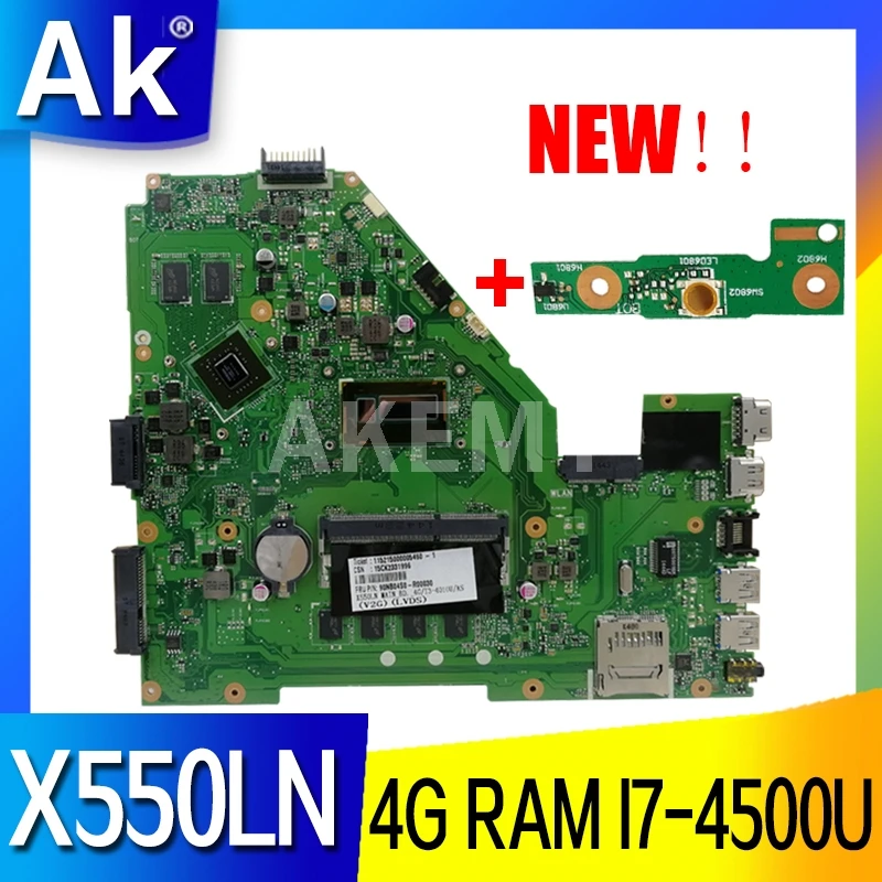 Akmey X550LN материнская плата для ноутбука For Asus X550LD A550L Y581L W518L тест оригинальная I7 4500U